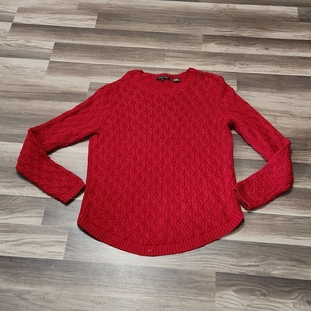 Jeanne Pierre Womens L/XL Red Cable Knit Tunic Sweater